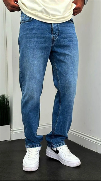 Baggy Rahat Kalıp Lacivert Taşlamalı Kot Pantolon