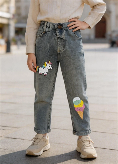 Dondurma & Unicorn Baskılı Füme Çocuk Pantolonu