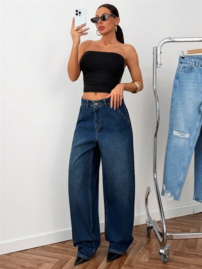 Kadın Baggy Jeans Koyu Mavi