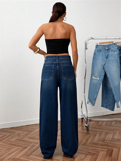 Kadın Baggy Jeans Koyu Mavi