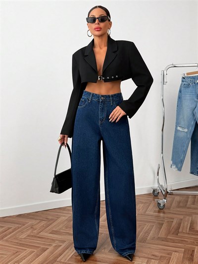 Kadın Baggy Jeans Lacivert Tintli