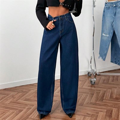Kadın Baggy Jeans Lacivert Tintli