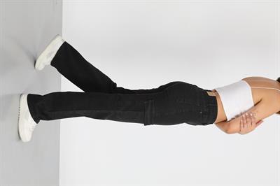 Kargo Cep Siyah Palazzo Yüksek Bel Jeans 