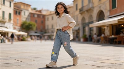 Pembe Unicorn Baskılı Buz Mavi Çocuk Pantolonu