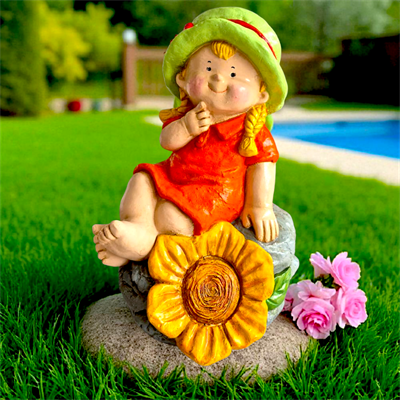 Çiçek Detaylı Sevimli Kız Bahçe Dekor Tasarım Obje , Ev Dekor
