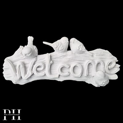 DA 291 - Kuşlu Welcome Ham Polyester Asılabilir Duvar Dekor Pano
