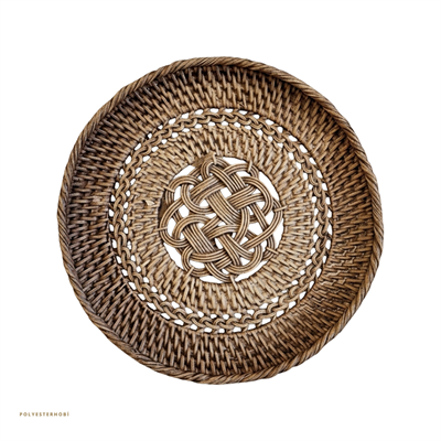 Dekoratif Bohem Tarz Hasır Görünümlü  Duvar Tabak 2 li Set  Ev ,Ofis Dekor Hediyelik Obje (23 X 23 cm)