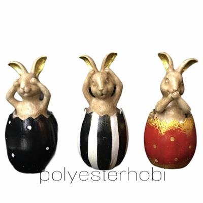 OB 1037 - Yumurtadan Çıkan Tavşan 3 Lü Set Ham Polyester Obje