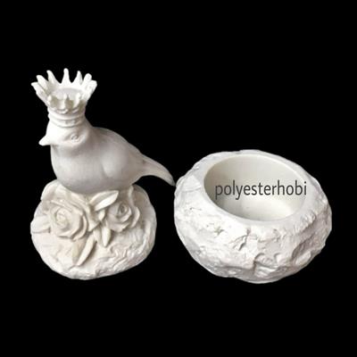 Ob 1040 - Taçlı Kuşlu Kutu Ham Polyester Obje