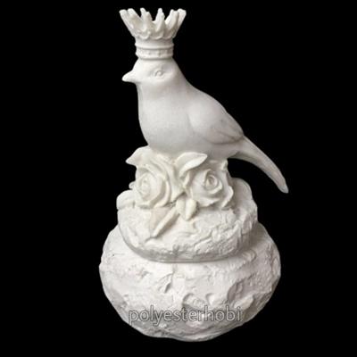 Ob 1040 - Taçlı Kuşlu Kutu Ham Polyester Obje