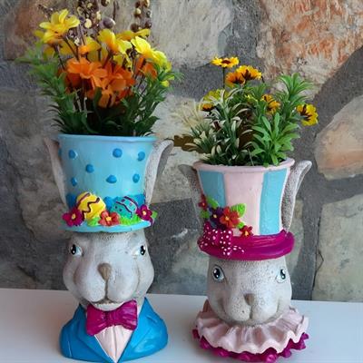 Ob 1074 -Tavşan Kız Saksı Ham Polyester Obje