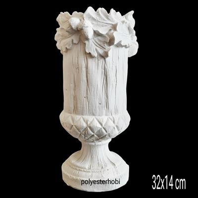 OB 1163 - Palamut Detaylı Vazo / Saksı Ham Polyester Obje