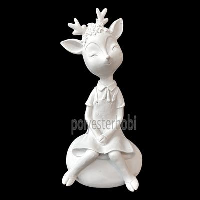 Ob 1192 - Taş Üzerinde Oturan Bambi Kız Geyik Ham Polyester Obje