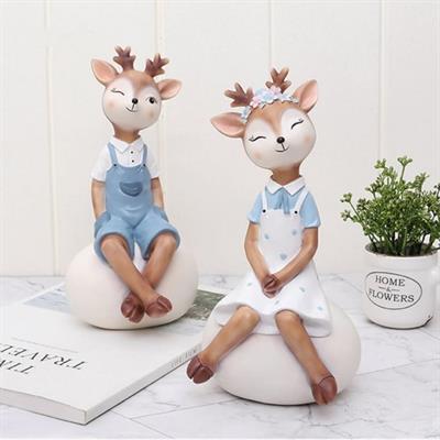Ob 1192 - Taş Üzerinde Oturan Bambi Kız Geyik Ham Polyester Obje