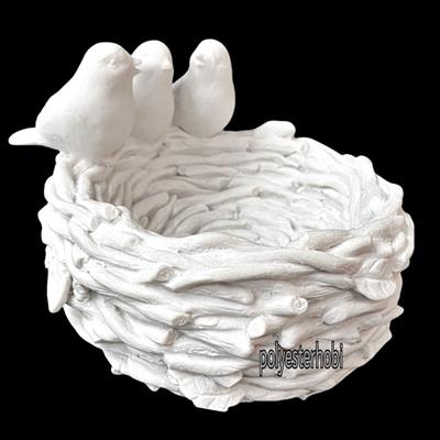 Ob 1220 - 3 Kuşlu Hasır Sepet Ham Polyester Obje