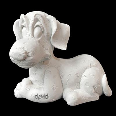 OB 1248 - Sevimli Desenli Yatan Köpek Ham Polyester Obje