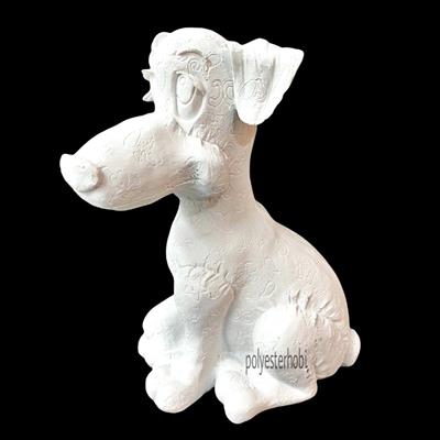 OB 1249 - Sevimli Desenli Oturan Köpek Ham Polyester Obje