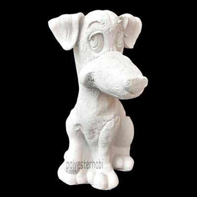 OB 1249 - Sevimli Desenli Oturan Köpek Ham Polyester Obje