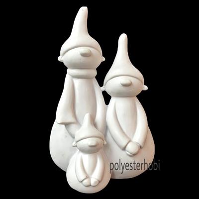 OB 1264 - 3 Lü Cüce Ailesi Ham Polyester Obje