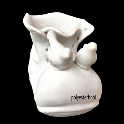 OB 1310 - Mini Botlu Kuş Saksı Ham Polyester Obje