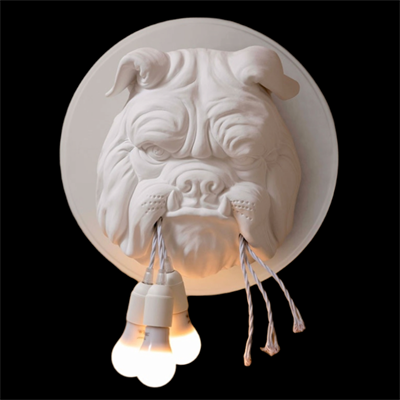 OB 1543 - Duvar Heykel Buldog Aydınlatma Ham Polyester Obje