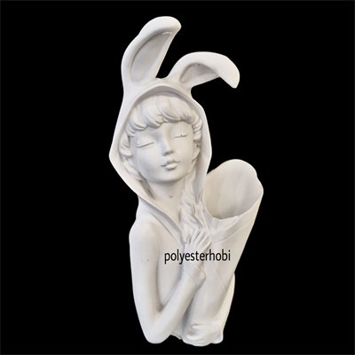 Ob 1626 - Buketli Tavşan Kız Ham Polyester Obje