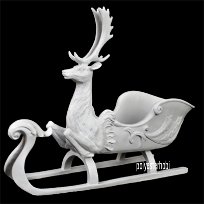 OB 1668 - Kızaklı Geyik Dev Boy Ham Polyester Obje