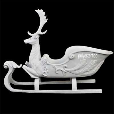 OB 1668 - Kızaklı Geyik Dev Boy Ham Polyester Obje