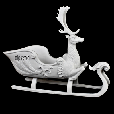 OB 1668 - Kızaklı Geyik Dev Boy Ham Polyester Obje