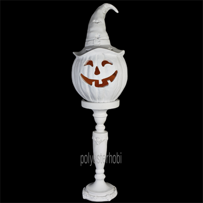 OB 1674 - Ayaklı Şapkalı Balkabağı Led Işıklı Hallowen Kabak Ham Polyester Obje