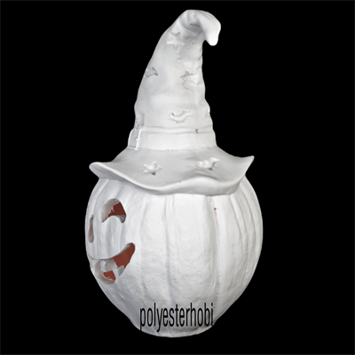 OB 1675 - Şapkalı Balkabağı Led Işıklı Hallowen Kabak Ham Polyester Obje