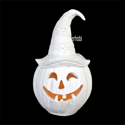 OB 1675 - Şapkalı Balkabağı Led Işıklı Hallowen Kabak Ham Polyester Obje
