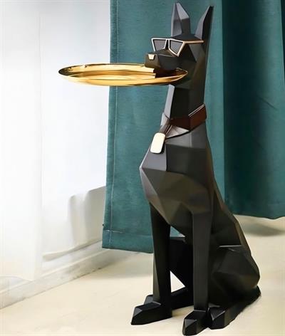 OB 1760 - Tepsi Tutan Kübik Doberman Ham Polyester Obje
