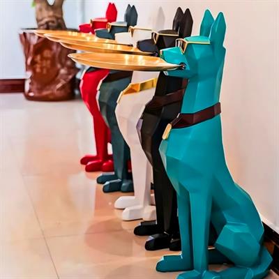 OB 1760 - Tepsi Tutan Kübik Doberman Ham Polyester Obje