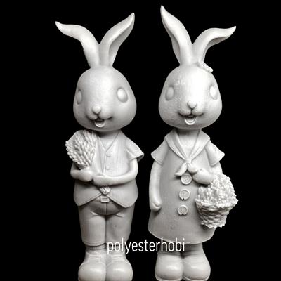 OB 1772 - Tavşan Kız Ve Erkek 2 Li Lavantalı Set Ham Polyester Obje