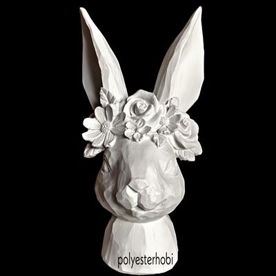 Ob 1780 - Çiçek Taçlı Tavşan Ham Polyester Obje