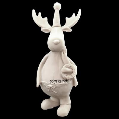 Ob 1920 - Çam Süsü Tutan Geyik Ham Polyester Obje