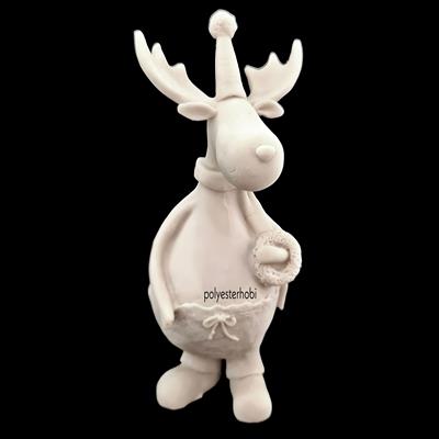 Ob 1920 - Çam Süsü Tutan Geyik Ham Polyester Obje