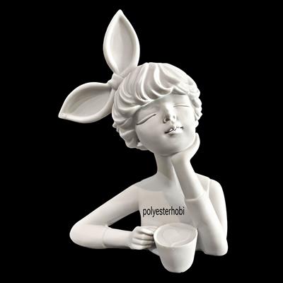 OB 2064 - Kahve Fincanlı Kız Ham Polyester Obje