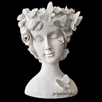 OB 2074 - Kelebek Detaylı Dev Saksı Kız Ham Polyester Obje