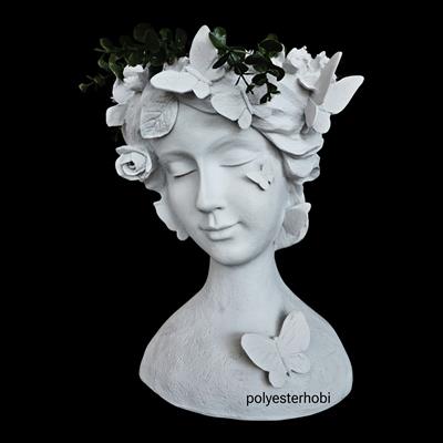 OB 2074 - Kelebek Detaylı Dev Saksı Kız Ham Polyester Obje