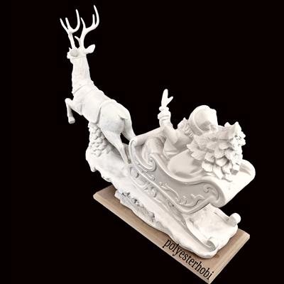 OB 2091 - Yılbaşı Noel Baba ve Kızaklı Geyik Ham Polyester Biblo Heykeller