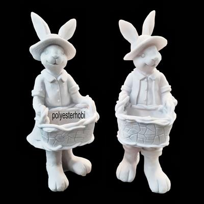 OB 2136 - Tavşan Sepetli Büyük Boy Kız Ham Polyester Obje