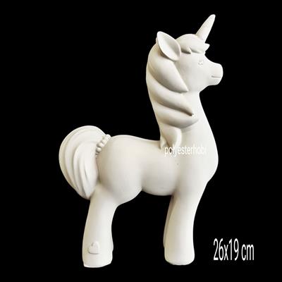 OB 2229 - Tek Boynuzlu At / Unicorn Pony Biblo Ham Polyester Dekoratif Obje