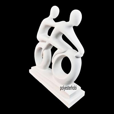 OB 2234- Bisikletli Çift Ham Polyester Dekoratif Obje