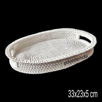 OB 2282 - Hasır Örgü Tepsi Ham Polyester Dekoratif Obje