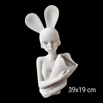 OB 2293 - Buketli Tavşan Kız Polyester Dekoratif Obje