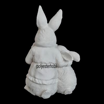 OB 2312 - Tavşan Kitap Okuyan Anne Çocuk Heykel Ham Polyester Obje