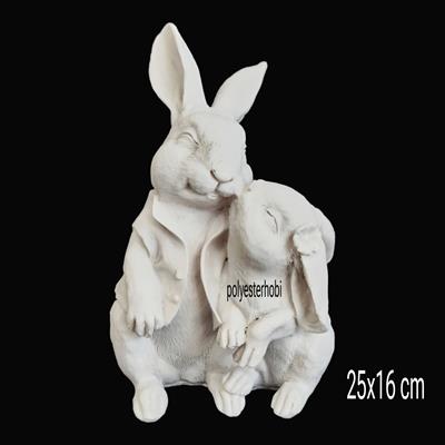 OB 2313 - Tavşan Çift Heykel Ham Polyester Obje