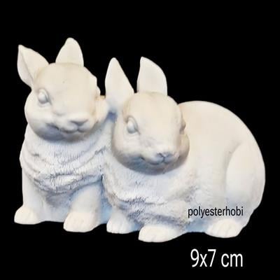 OB 2322 - Tavşan Çift Mini Heykel Ham Polyester Obje